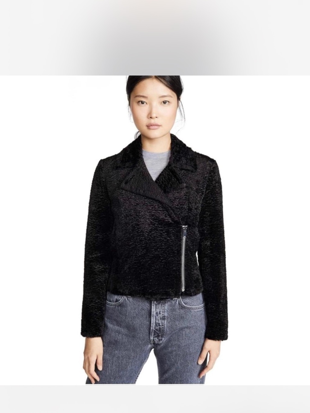 Theory Black Faux Fur Moto Jacket